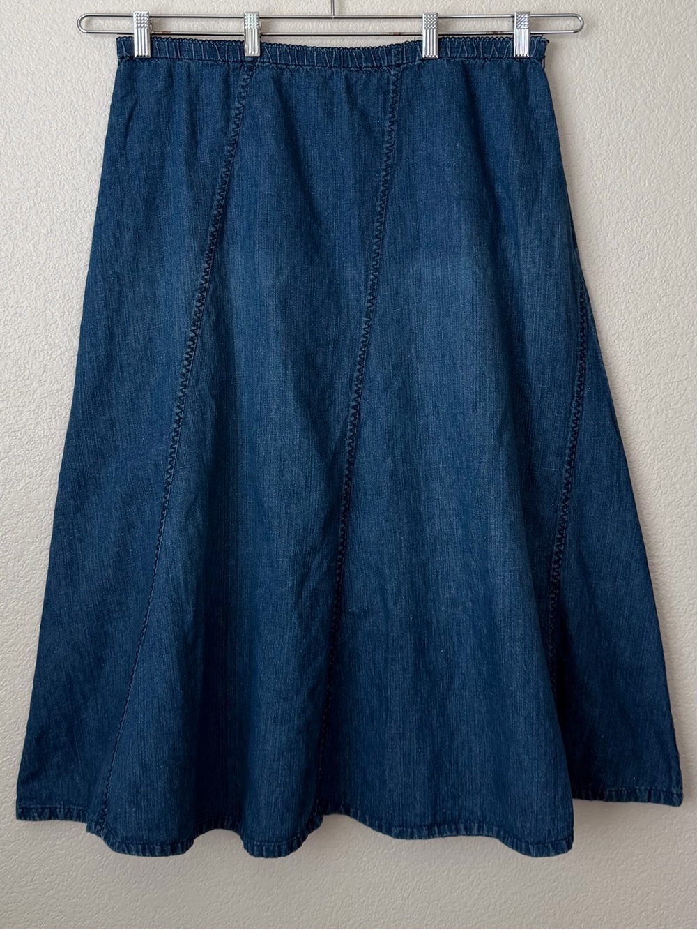 J. Jill Blue Cotton Linen Blend Denim Elastic Waist A-Line Midi Skirt, Size XL